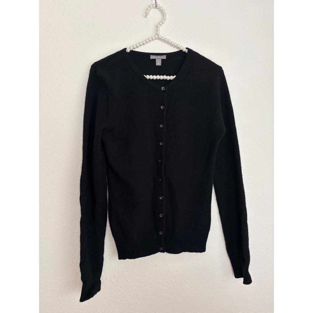 Apt. 9 Cashmere Cardigan‎ Sweater small black Excellent Crew Neck Button Front